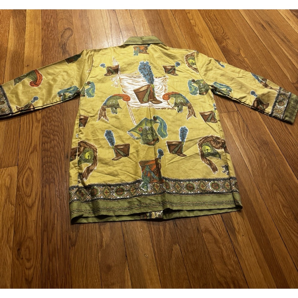 Vintage Women's Yellow Ornate Hat & Plume Indonesian Indian Baroque Shirt XS‎ - Picture 16 of 16